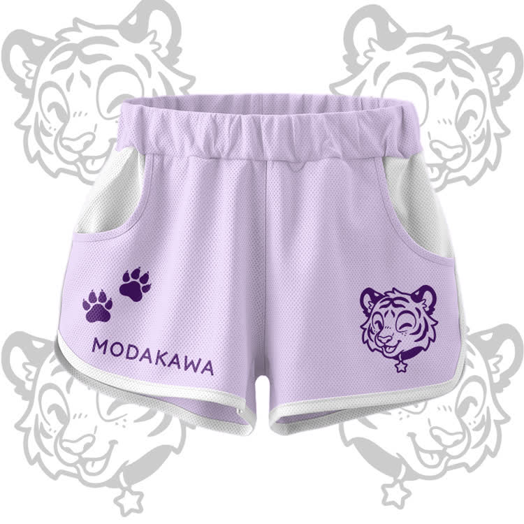 Happy Tiger Graphic Crop Tank Sport Top Shorts Bikini Modakawa Matching Outfit - Purple Shorts - 5XL - image 8