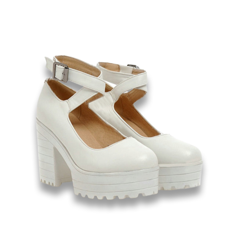 Pure Color Platform Mary Janes Shoes - White - 43 - image 11