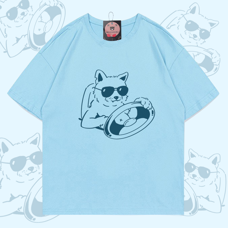 Cool Puppy Driving Graphic Modakawa 100% Cotton T-shirt - Sky Blue - 5XL - image 3