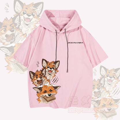 MODAKAWA X atka Funny Fox Graphic Short Sleeve Hoodie - Pink - 3XL - image 4