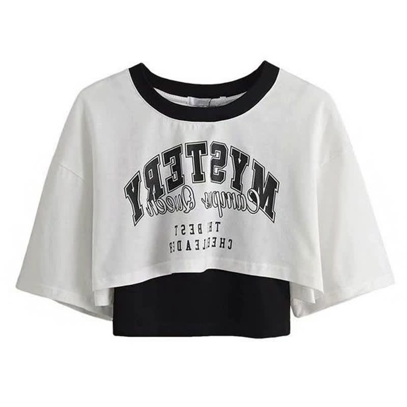 Gothic Letter Print T-shirt Chain Ruffle Tiered Skirt - White Top - 2XL - image 5