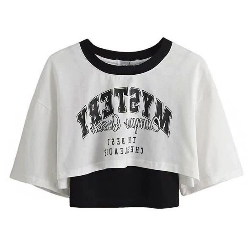 Gothic Letter Print T-shirt Chain Ruffle Tiered Skirt - White Top - 2XL - image 5