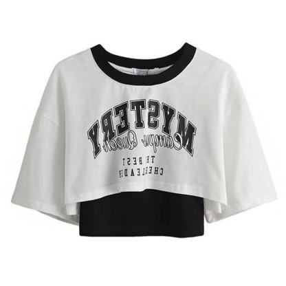 Gothic Letter Print T-shirt Chain Ruffle Tiered Skirt - White Top - 2XL - image 5