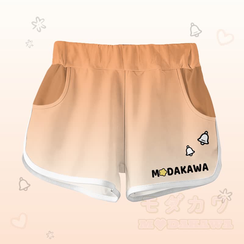 Gradient Nine-tailed Fox Graphic T-shirt Letter Graphic Shorts Modakawa Matching Outfit - Orange & White Shorts - 5XL - image 5