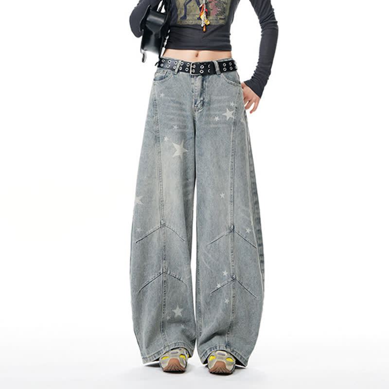 Star Print Gradient Denim Jacket Wide Leg Jeans Two Pieces Set - Blue Pants - XL - image 9