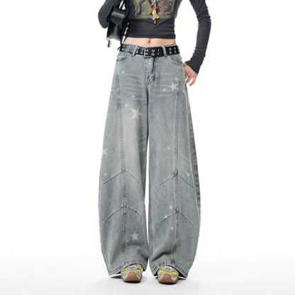 Star Print Gradient Denim Jacket Wide Leg Jeans Two Pieces Set - Blue Pants - XL - image 9