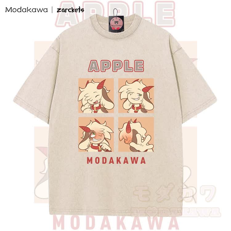 MODAKAWA X zarckets APPLE Goat Character Graphic Vintage Washed T-shirt - Apricot - 5XL - image 4