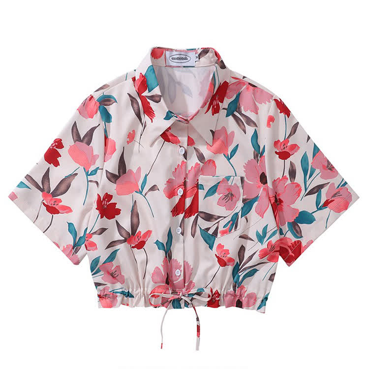 Vintage Print Short Sleeve Button-Up Shirt - Multicolor N - L - image 15