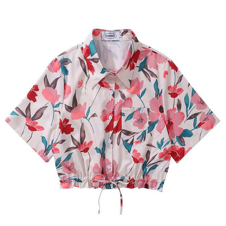 Vintage Print Short Sleeve Button-Up Shirt - Multicolor N - L - image 15
