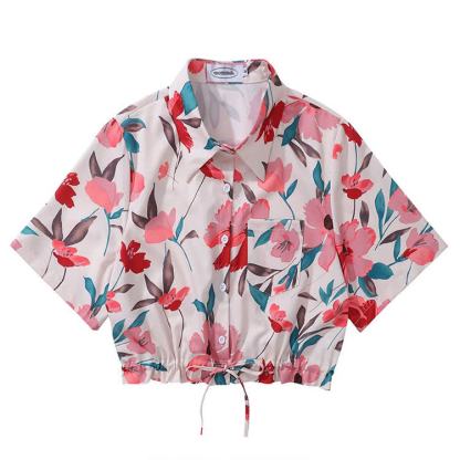 Vintage Print Short Sleeve Button-Up Shirt - Multicolor N - L - image 15