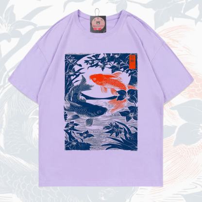 MODAKAWA Fish Print Short Sleeve T-Shirt - Lilac - 5XL - image 12