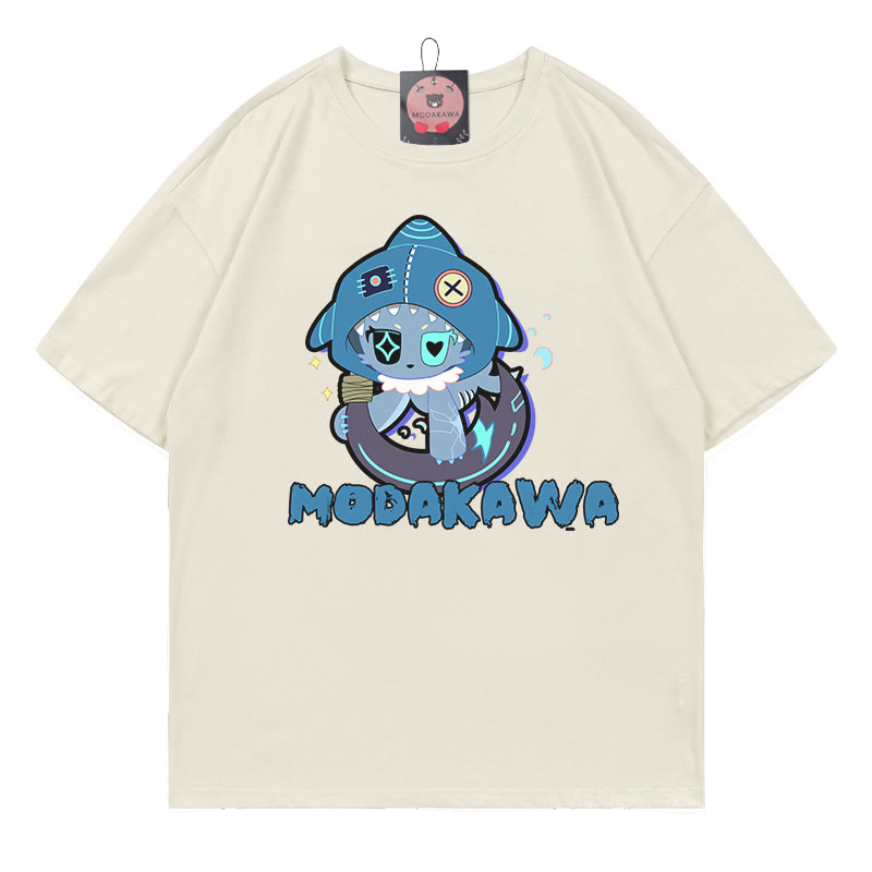 MODAKAWA Playful Shark Graphic Dark Aesthetic T-shirt - Beige - A - 5XL - image 7