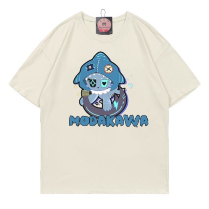 MODAKAWA Playful Shark Graphic Dark Aesthetic T-shirt - Beige - A - 5XL - image 7