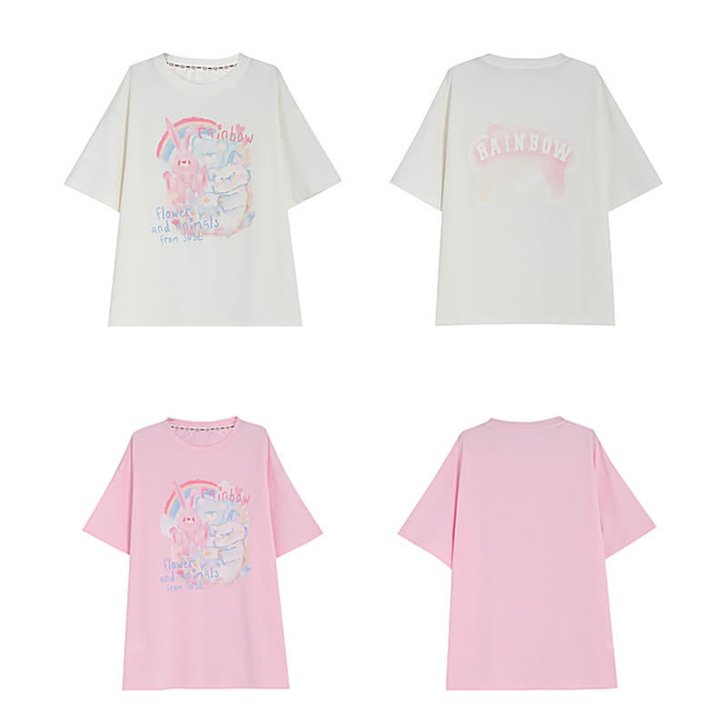 Rainbow Bunny Letter Print Matching Best Friends Loose T-Shirt - image 11