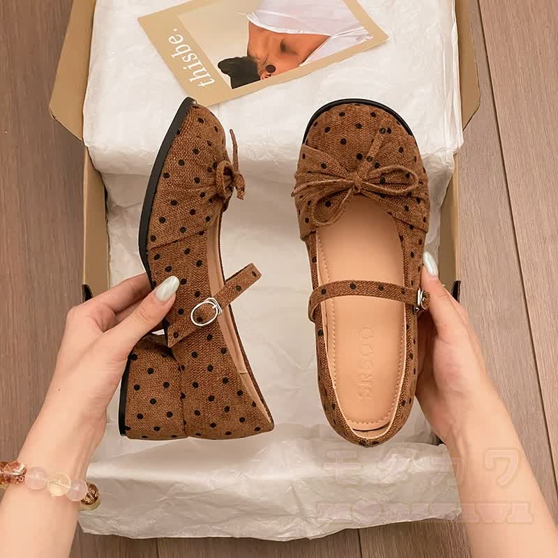 Sweet Polka Dot Bow Mary Jane Shoes - Brown - 40 - image 7