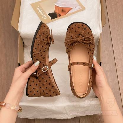 Sweet Polka Dot Bow Mary Jane Shoes - Brown - 40 - image 7