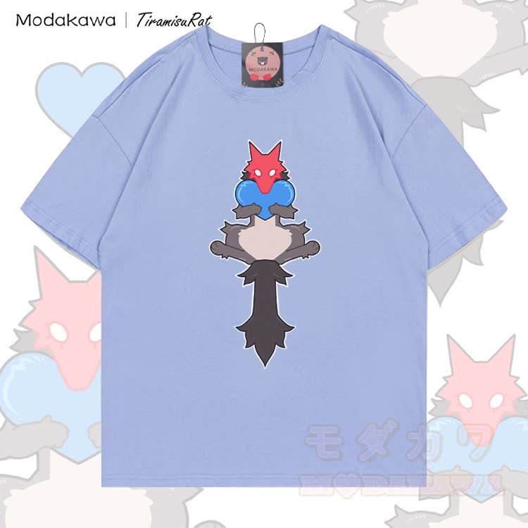 MODAKAWA X TiramisuRat Rat Heart Graphic 100% Cotton T-shirt - Dusty Blue - 5XL - image 3