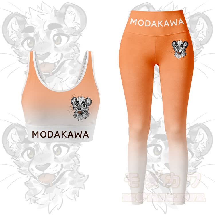 MODAKAWA X atka Tiger Graphic Gradient Sports Bra Top Leggings Matching Outfit - Orange Set - 5XL - image 12