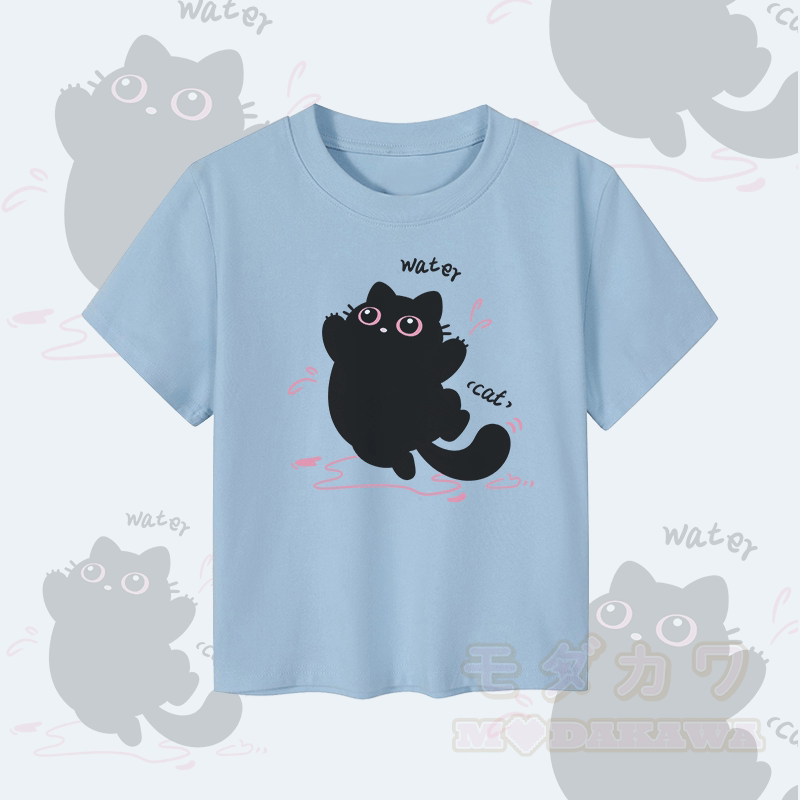MODAKAWA Funny Black Cat Graphic Couple Top - Сгор Тор - Blue - 5XL - image 5