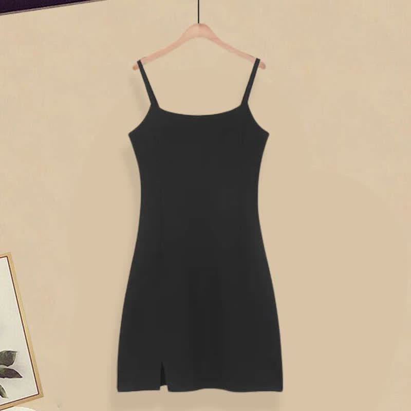 Cross Knit Sweater Lace Up Irregular Ruffled Slip Dress Matching Outfit - Black Dress B - XL - image 8