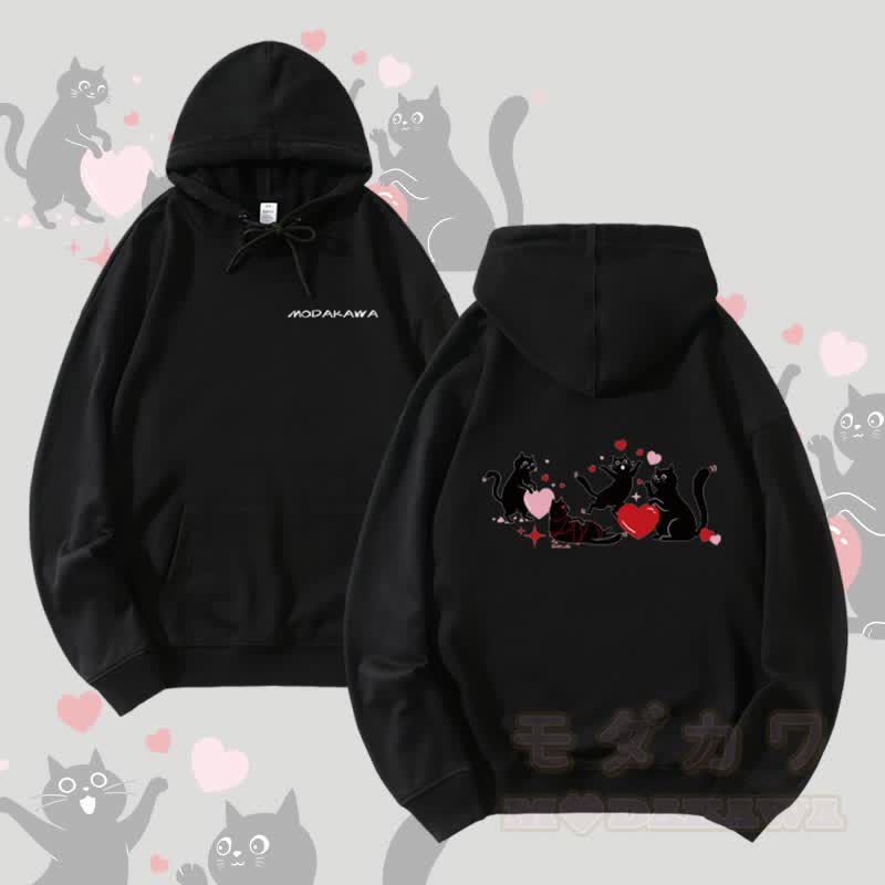 MODAKAWA Playing Black Cat Graphic Streetwear Pullover Hoodie - Black - 5XL - image 4