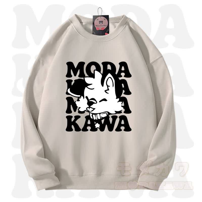 MODAKAWA X popipeko Lovely Puppy Graphic Unisex Sweatshirt - Cream Gray - 3XL - image 4