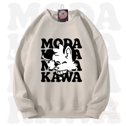 MODAKAWA X popipeko Lovely Puppy Graphic Unisex Sweatshirt - Cream Gray - 3XL - image 4