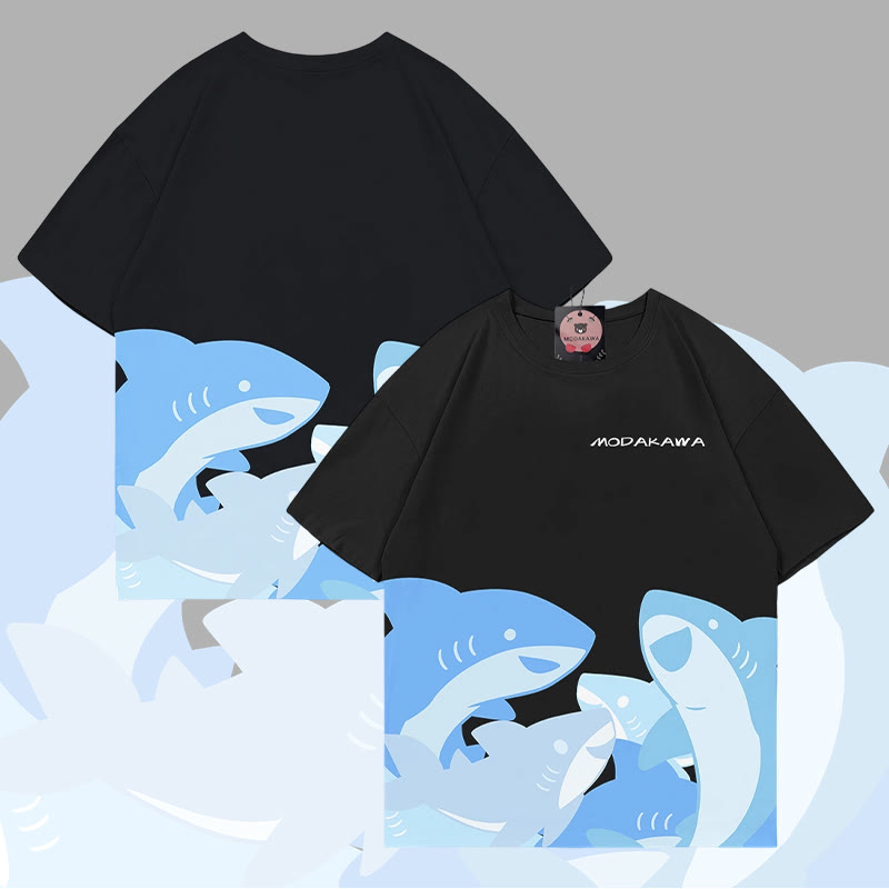 MODAKAWA Funny Shark Graphic All Over Print T-shirt - Black - 5XL - image 5