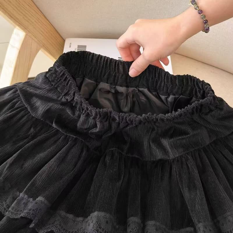 Gothic Plaid Sleeveless V-neck Top Lace Ruffle Skirt Two Pieces Set - image 8