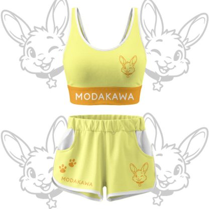 Wink Bunny Graphic Crop Tank Sport Top Shorts Bikini Modakawa Matching Outfit - Yellow Set - 5XL - image 14