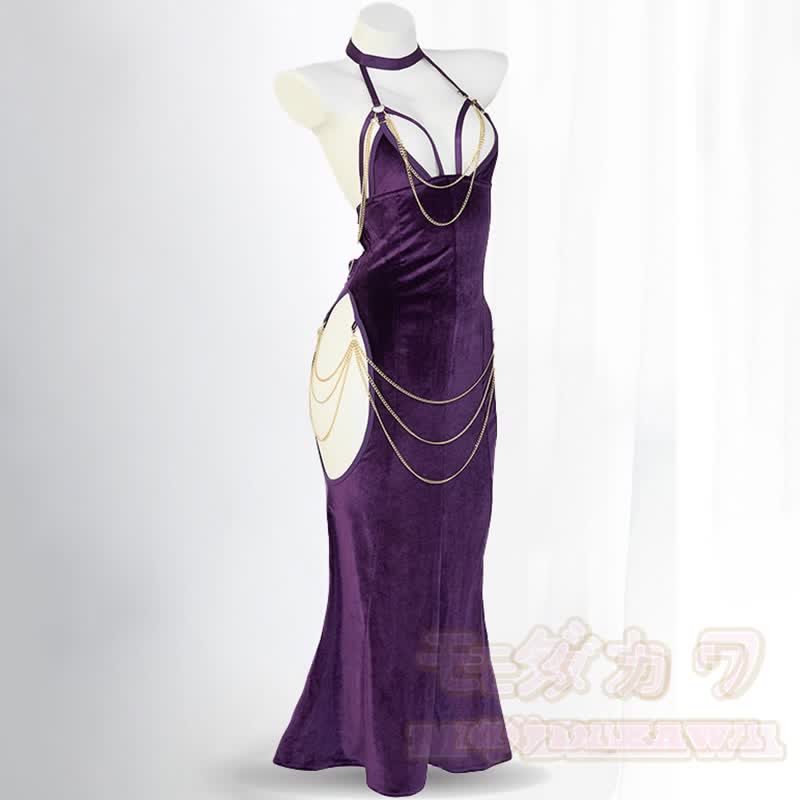 Sexy Halter Hollow Out Backless Chain Fishtail Dress⁠ - Purple Dress - 3XL-4XL - image 11