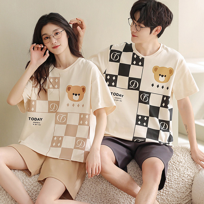 Girlfriend Boyfriend Cartoon Bear Print Colorblock Pajamas Set - C - Men - 3XL - image 3