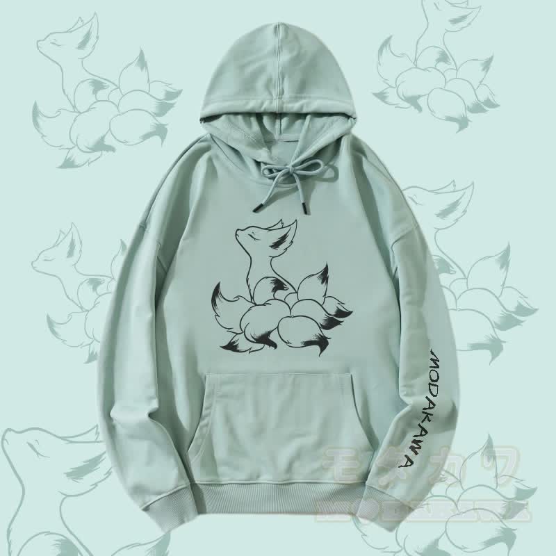 MODAKAWA Mystic Nine-Tailed Fox Graphic Streetwear Pullover Hoodie - Green - 5XL - image 3