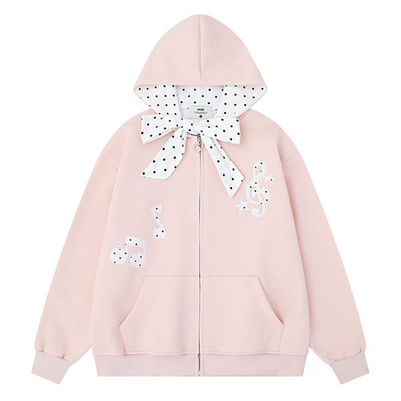  High Quality Durable Press Polka Dot Bow Zip Up Hoodie Dog Embroidery Pants Two Pieces Set - Pink Hoodie - XL - image 5