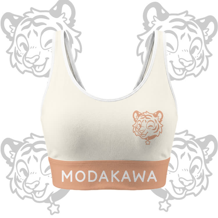 Happy Tiger Graphic Crop Tank Sport Top Shorts Bikini Modakawa Matching Outfit - Beige Top - 5XL - image 4