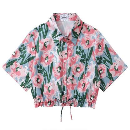 Vintage Print Short Sleeve Button-Up Shirt - Multicolor D - L - image 5