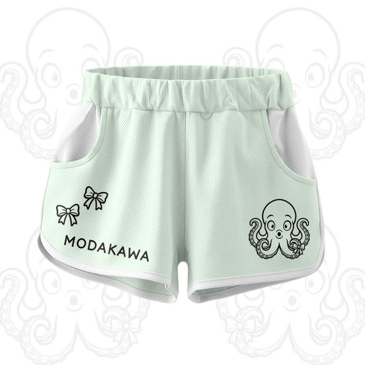 Octopus Graphic Crop Tank Sport Top Shorts Modakawa Matching Outfit - Green Shorts - 5XL - image 7