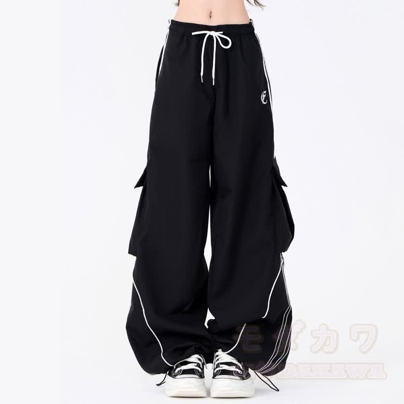 Vintage Cat Print Off Shoulder Long Sleeve Top Cargo Pants Two Pieces Set - image 6