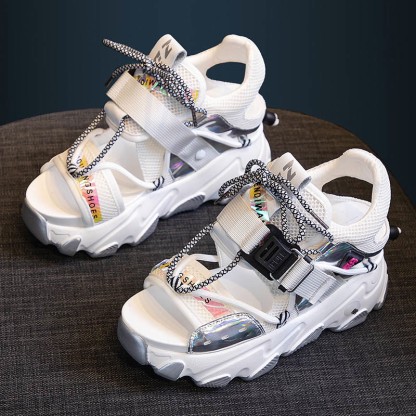 Lace-up Open Toe Platform Sandals - White - 39 - image 4