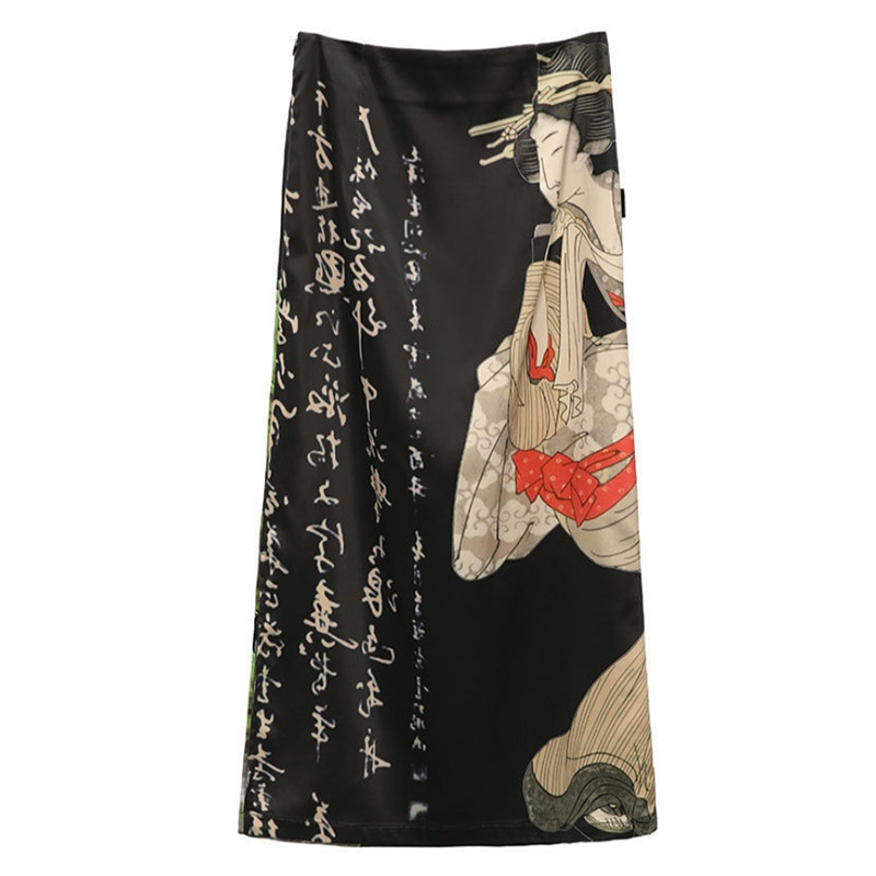 Vintage Fox Print Split Skirt - Black - M - image 2