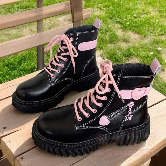 Y2K Preppy Chunky Ankle Boots - Black - 42 - image 4