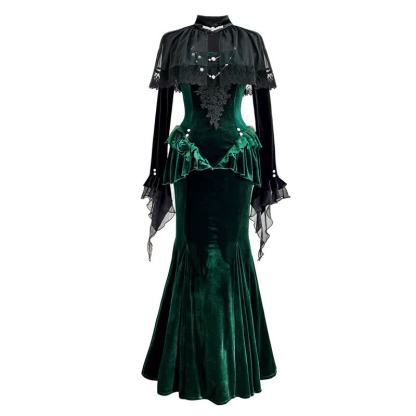  Sweet Romantic Dark Velvet Lace Long Sleeve Top Fishtail Dress⁠ Two Pieces Set - Fishtail Dress⁠ - XL - image 10