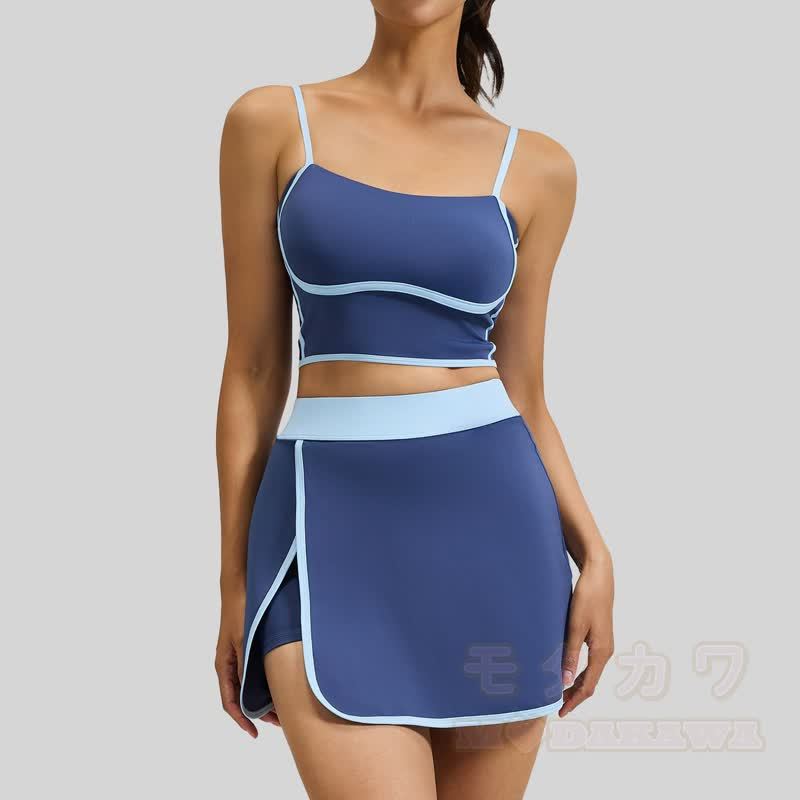 Casual Cami Crop Top Split Skort Yoga Two Pieces Set - image 5