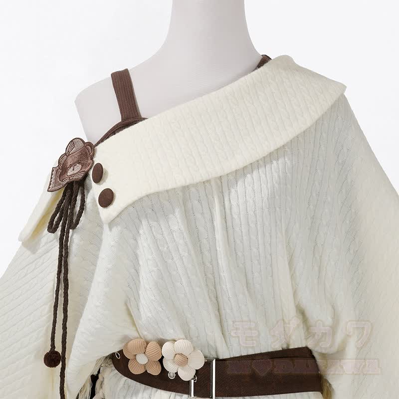 Vintage Fringe Cape Long Sleeve Top Belt Skirt Matching Outfit - image 9