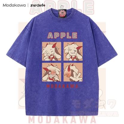 MODAKAWA X zarckets APPLE Goat Character Graphic Vintage Washed T-shirt - Blue - 5XL - image 5
