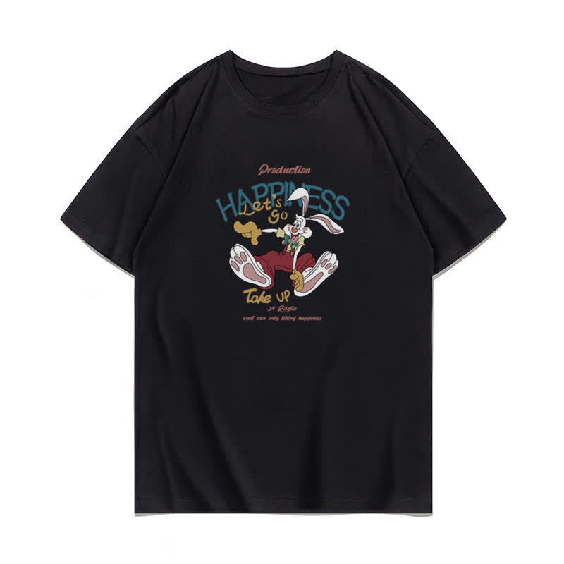 Cartoon Bunny Bear Sheep Print Loose T-Shirt - Black B - 3XL - image 6