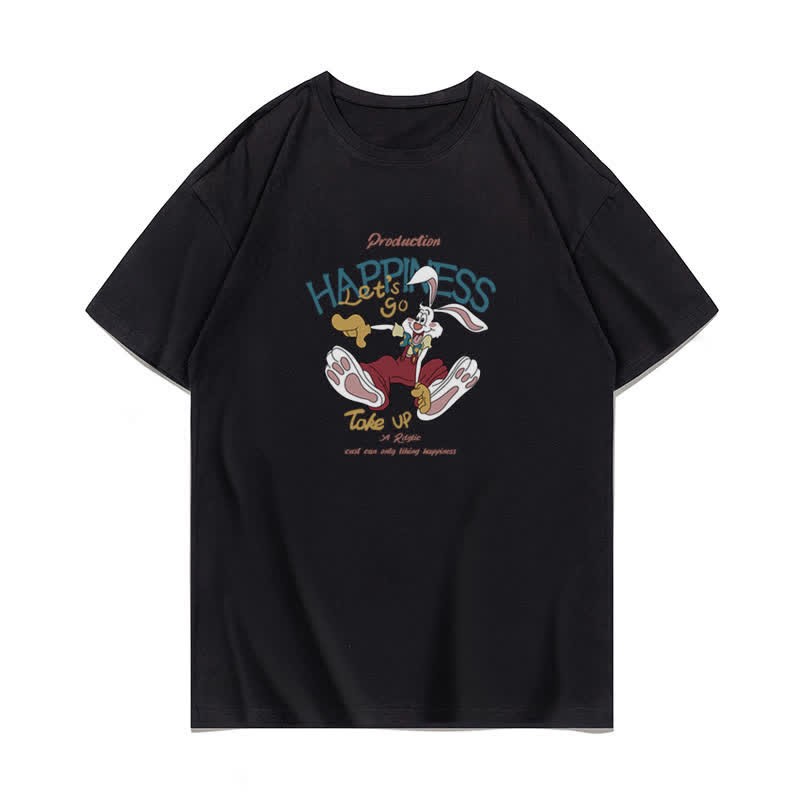 Cartoon Bunny Bear Sheep Print Loose T-Shirt - Black B - 3XL - image 6