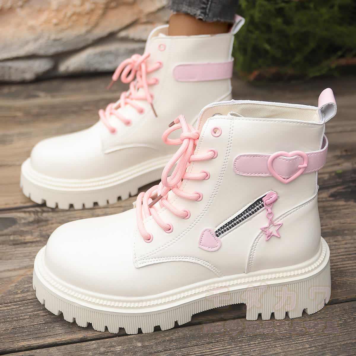 Y2K Preppy Chunky Ankle Boots - White - 42 - image 5