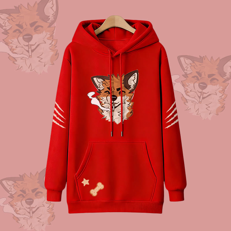 MODAKAWA X atka Fox Smoking Graphic Oversized Pullover Hoodie - Red - 3XL - image 4