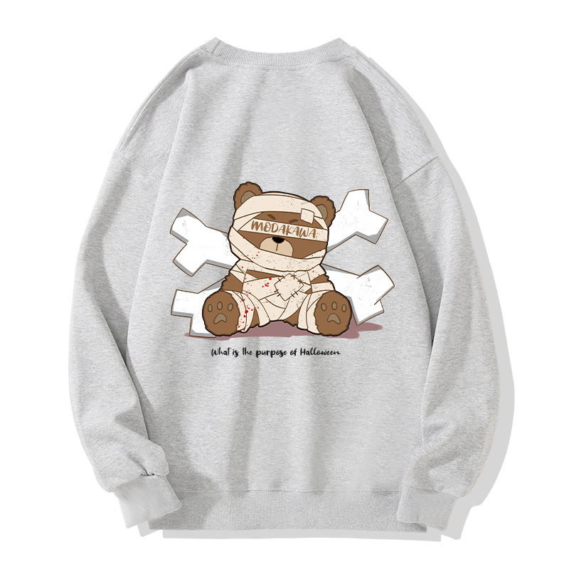 MODAKAWA MUMMY Bear Graphic Unisex Sweatshirt - Grey - 5XL - image 2